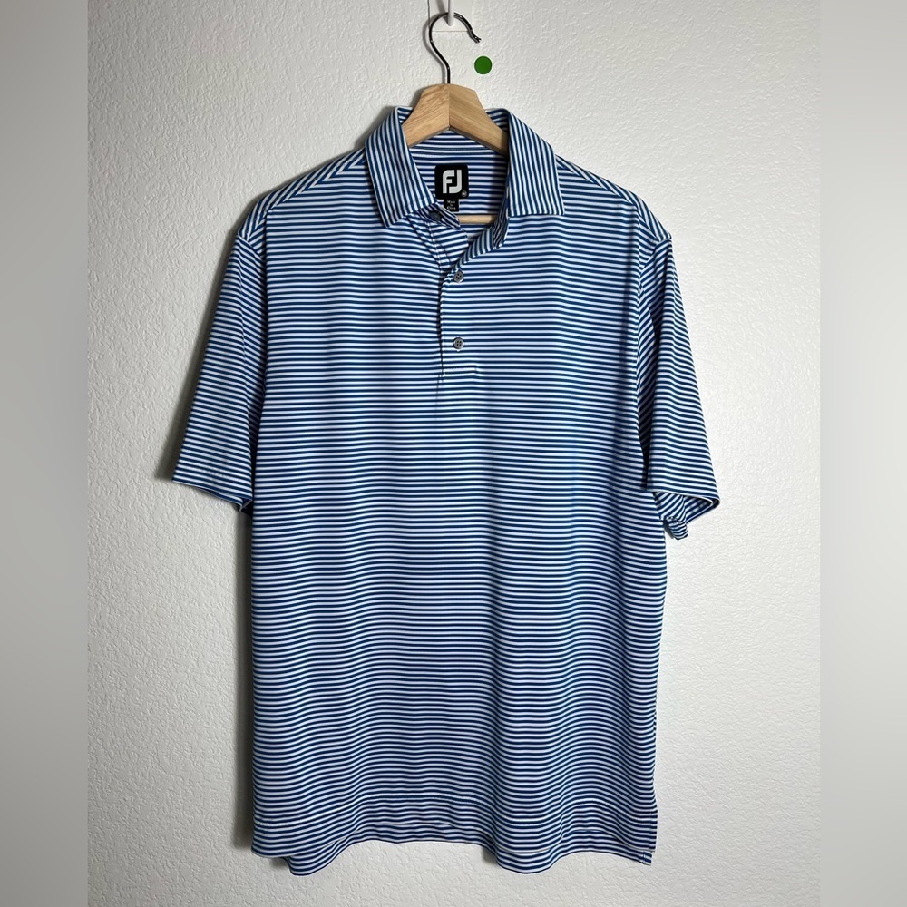 Footjoy Hilliard FJ‎ Golf POLO blue strips SHIRT Medium M